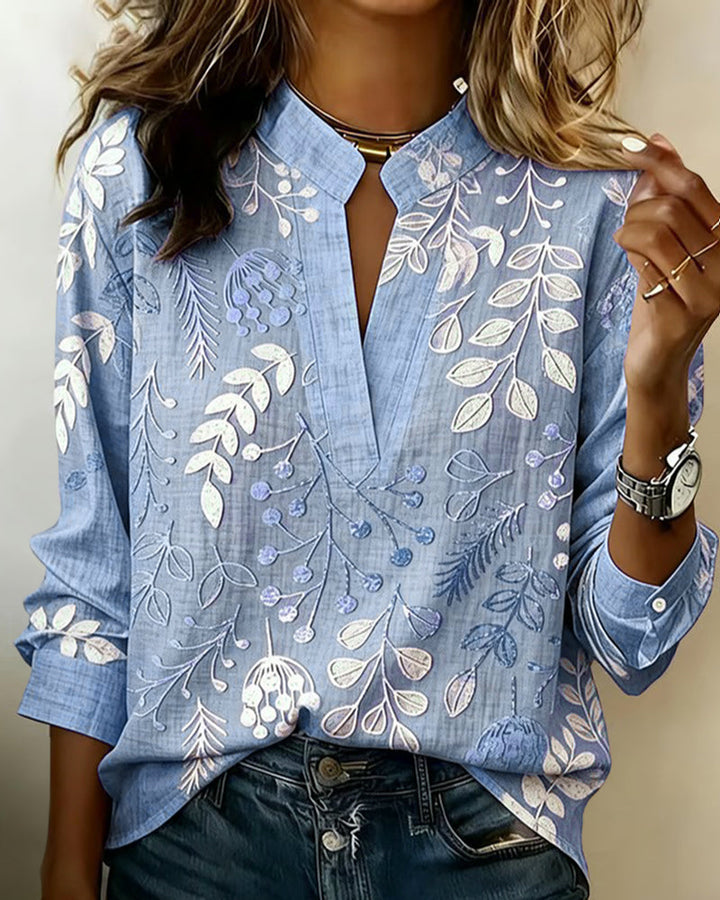 Floral V-Neck Soft-Touch Blouse