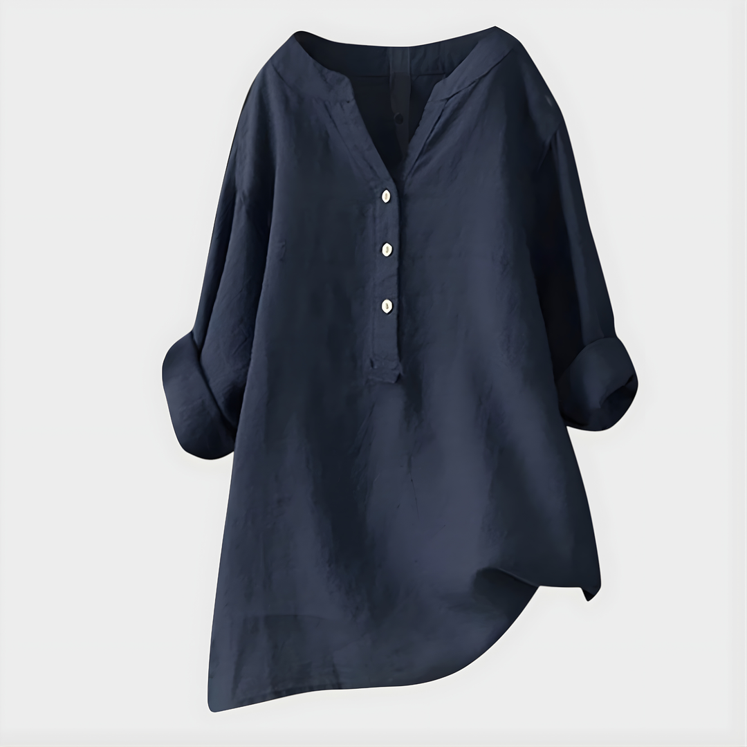 Cotton-Linen V-Neck Blouse