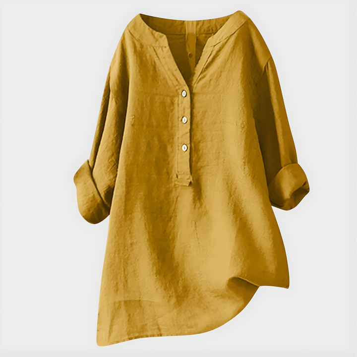 Cotton-Linen V-Neck Blouse