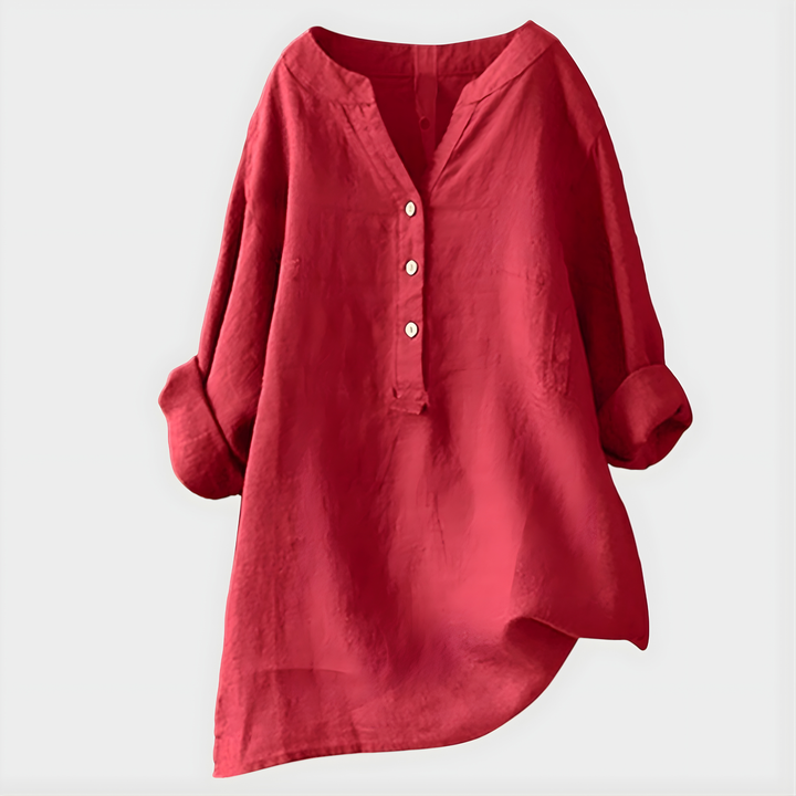 Cotton-Linen V-Neck Blouse