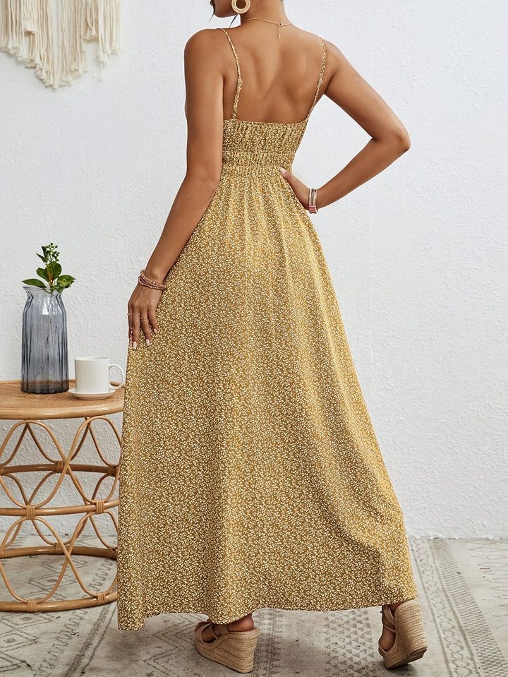 Maeve - Botanical Print Ruffle Spaghetti Strap Dress