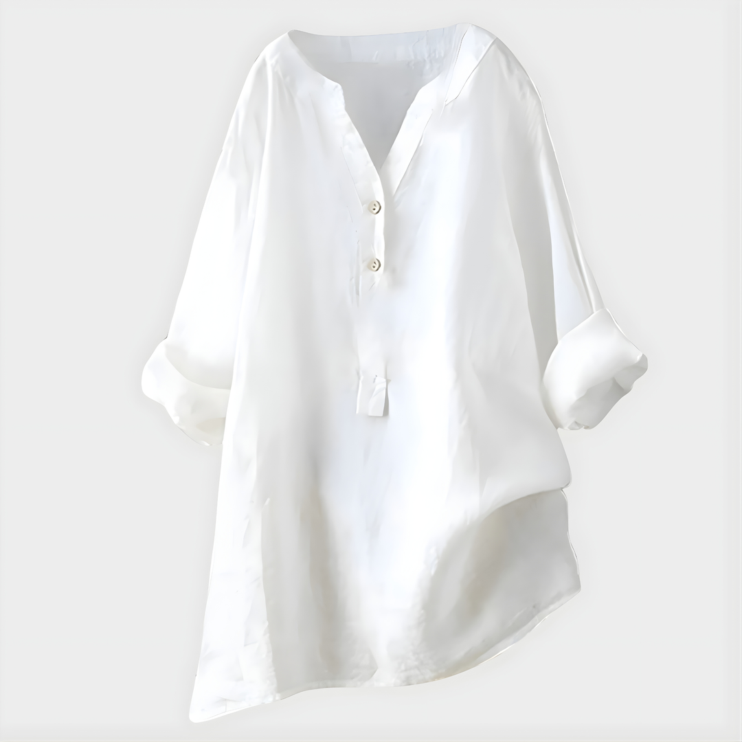 Cotton-Linen V-Neck Blouse