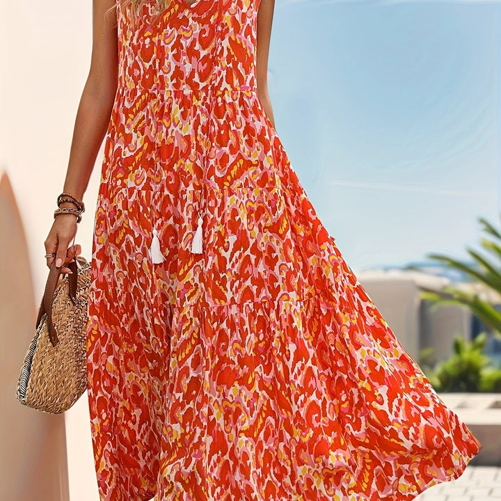 Sorcha - Boho Tassel V-Neck Midi Dress
