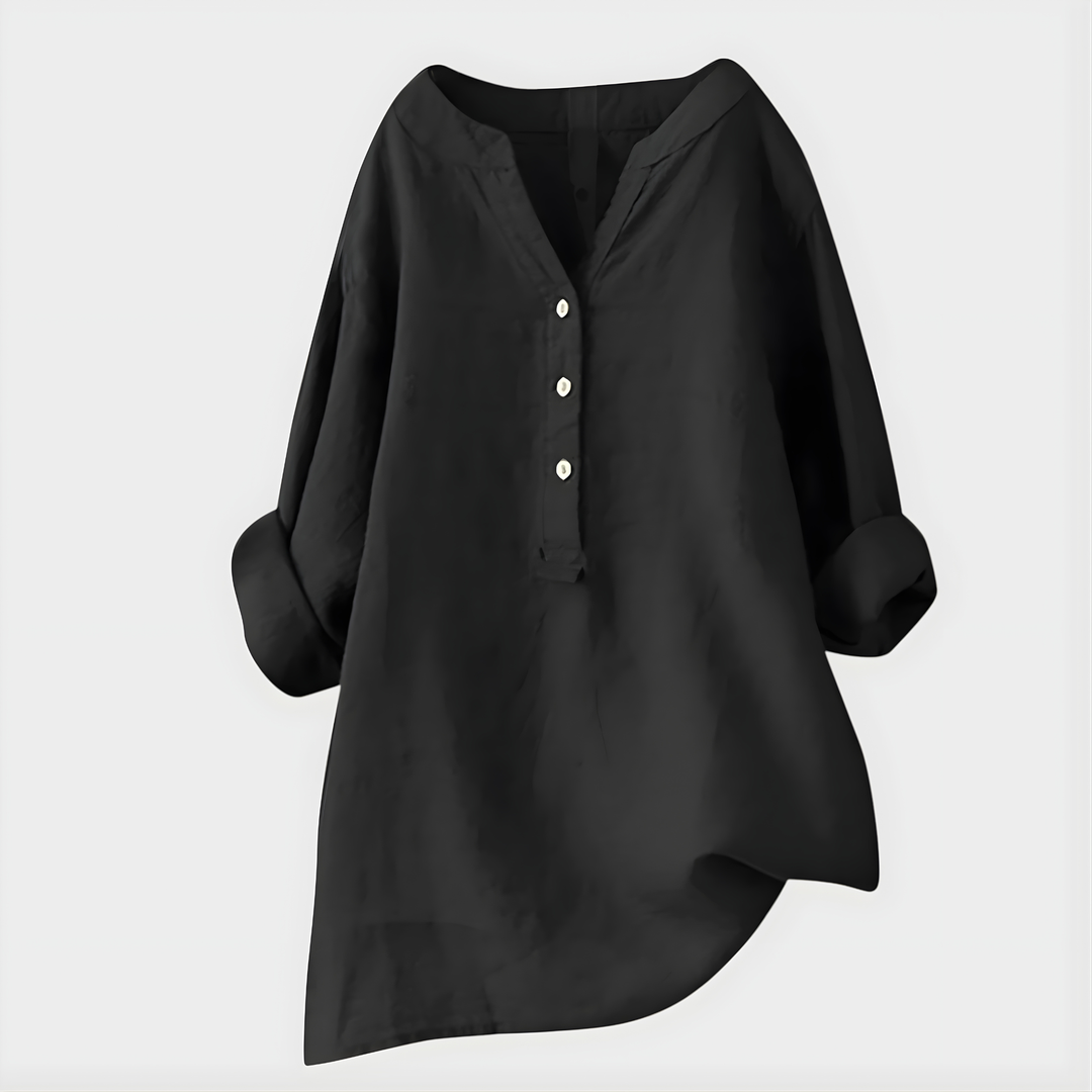 Cotton-Linen V-Neck Blouse