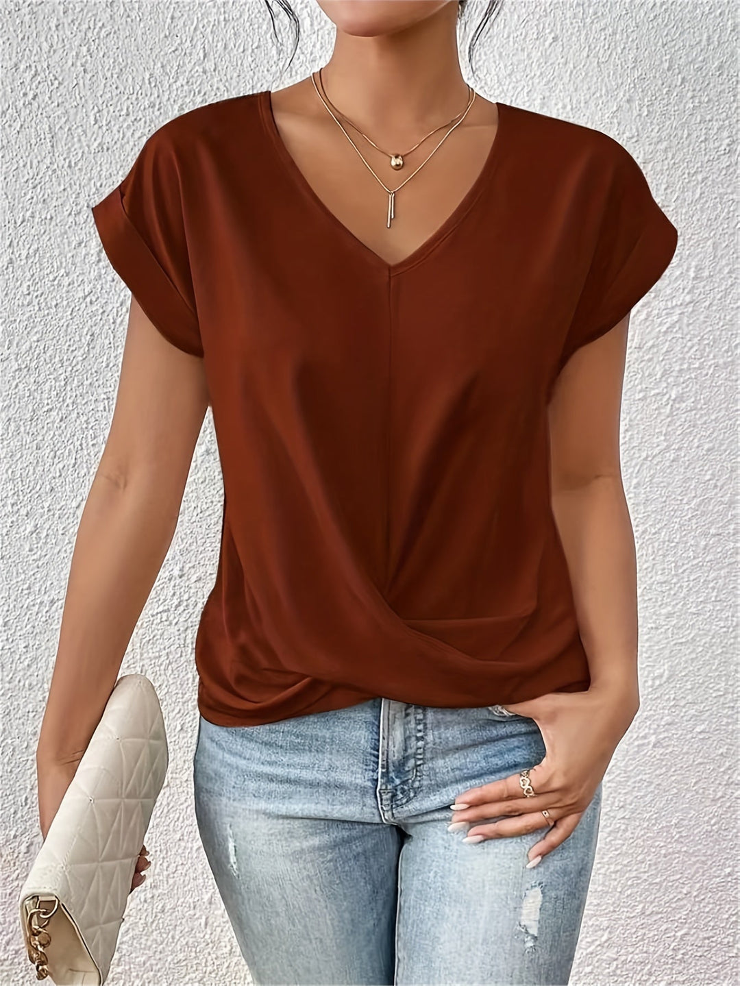 Yasmine - Ruched V-Neck Top
