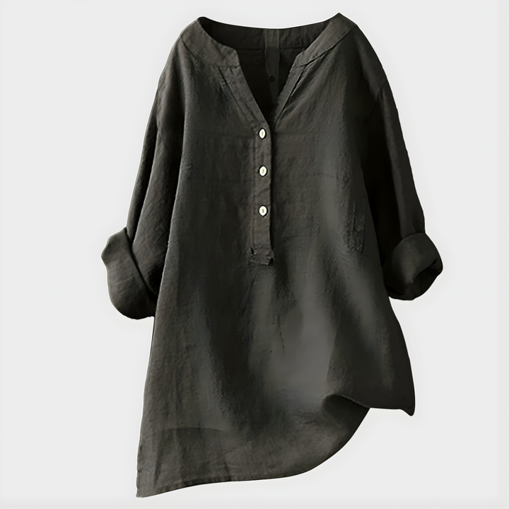 Cotton-Linen V-Neck Blouse