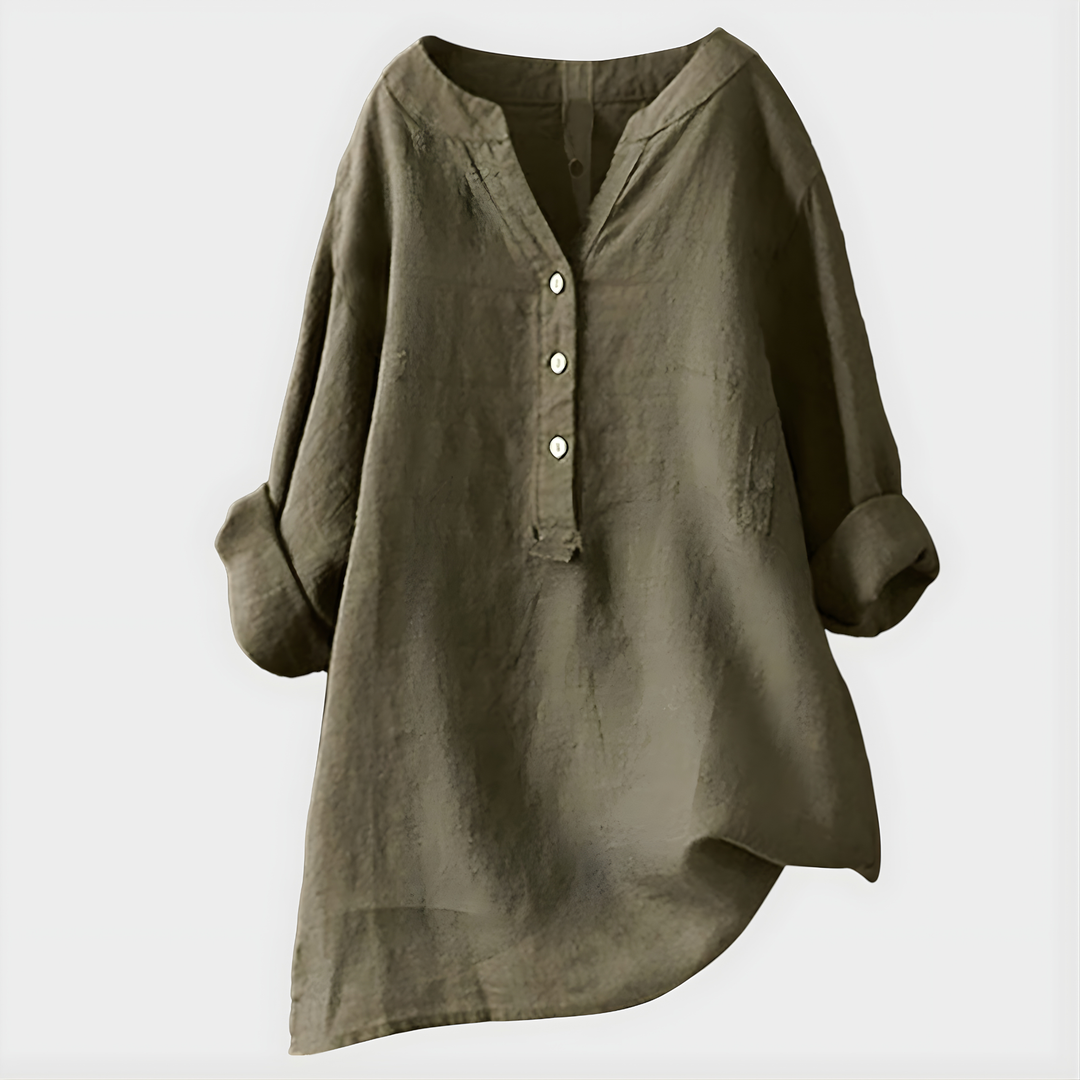 Cotton-Linen V-Neck Blouse