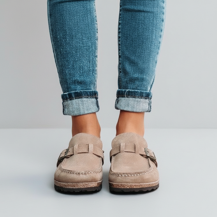 Solène Suede Buckle Clog