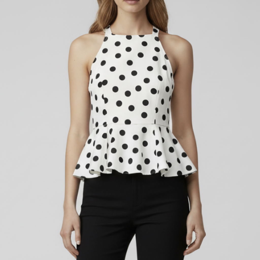 White Dot Peplum Top